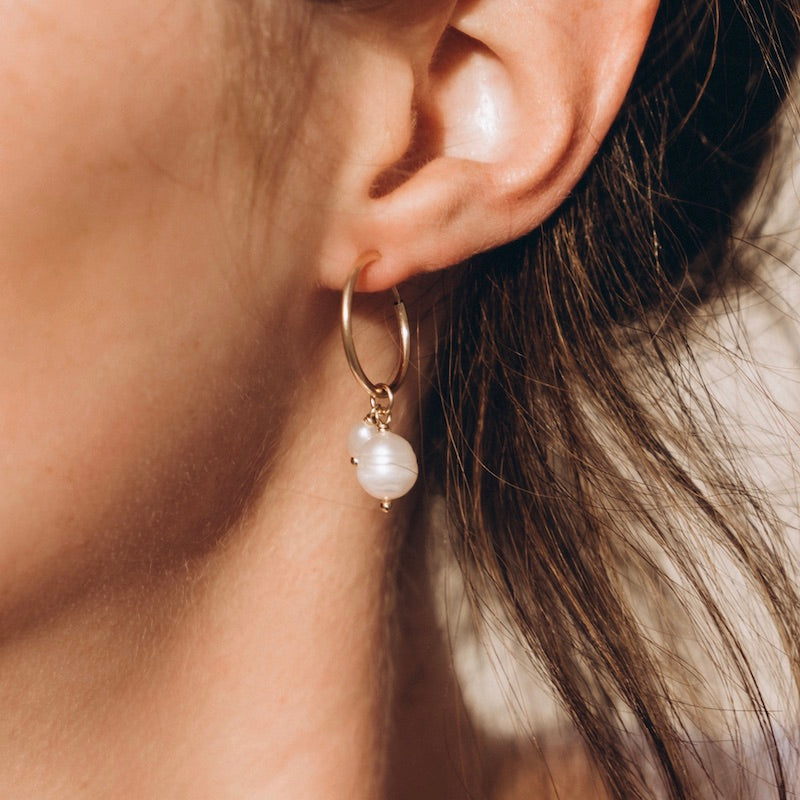 Silgo 925 Sterling Silver Black Cubic Zirconia & White Pearl Hoop Earrings  For Women And Girls